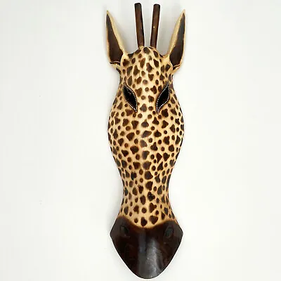 £25.99 • Buy Wood Giraffe Mask Hand Carved Brown Spots Animal Face Head Wall Decoration 50cm 
