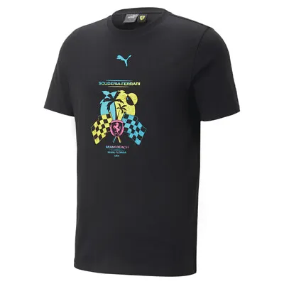 Puma Sf Miami Race Graphic Crew Neck Short Sleeve T-Shirt Mens Black Casual Tops • $17.99