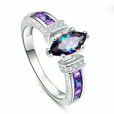 Silver Plated Jewelry Mystic Topaz Women Wedding Ring Sz6-10 Simulated Glass • $3.94