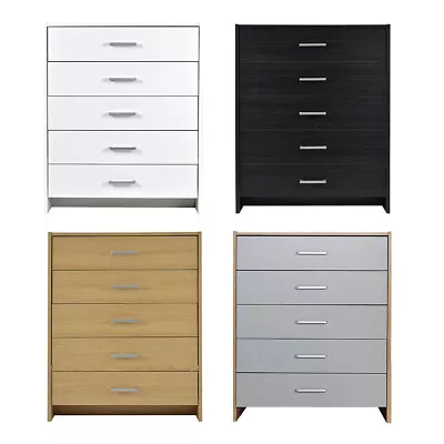 Chest Of Drawers White Bedroom Furniture 5 Drawer Silver Handles Metal Runners • £47.99