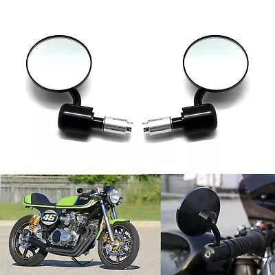 Black Motorcycle Handle Bar End Mirrors Round 7/8  For Cafe Racer Bobber Cruiser • $25.15