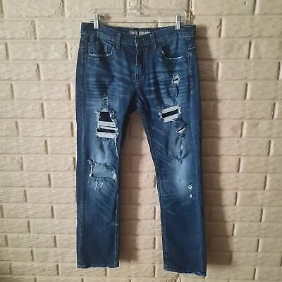 BKE Jeans Mens 32R Carter Straight Leg Destroyed Repaired Stretch Buckle Denim  • $20.92