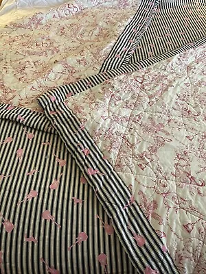 Victoria Secret PINK Guitar & Doggie Queen Quilt Comforter Reversible Stripe • $290