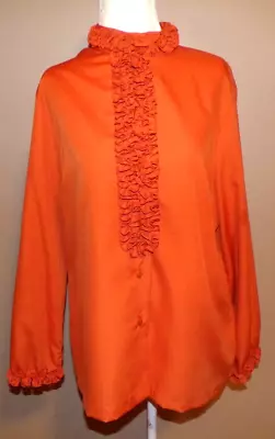 VTG 1970s Ruffle Secretary Blouse Career Shirt Orange Styled By Terry Chicago • $29.99
