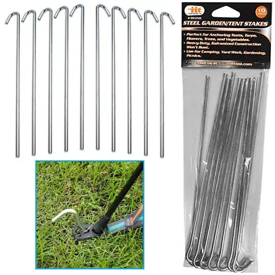 10 Pc Garden Tent Stakes Pegs Heavy Duty Steel Metal Anchor Picnic Camping Tarp • $9.99