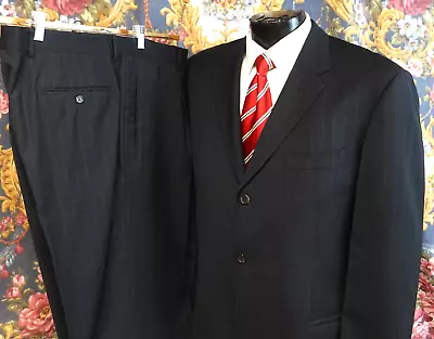 Hugo Boss Dark Charcoal Gray Pinstripe Suit 44L • $79.95