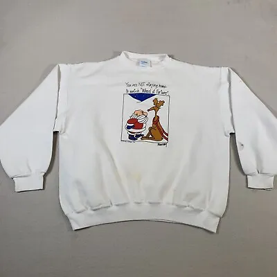 Vintage Christmas Sweatshirt Adult XL White Santa Wheel Of Fortune Comedy Men B1 • $10.46