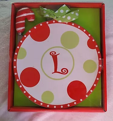 Mud Pie 8  Initial L Ceramic Cheese Plate Spreader Gift Set Christmas  New • $8