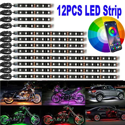 12PCS RGB Motorcycle LED Light Under Glow Neon Strip Kit Bluetooth APP Control • $24.99