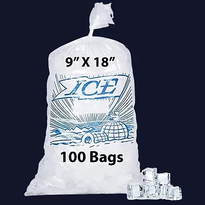 9  X 18   100 Bags 1.20Mil Printed Ice Bag - 8LB Metallocene Ice Bag • $45.91