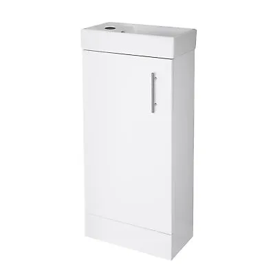 White Minimalist Floorstanding Compact Cloakroom Vanity Unit With Basin 400mm • £79.95