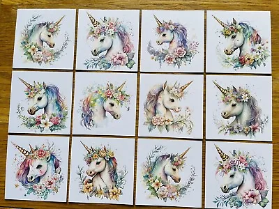 £2.69 • Buy 6x Watercolour Floral Unicorn Card Toppers Card Making Papercraft Birthday