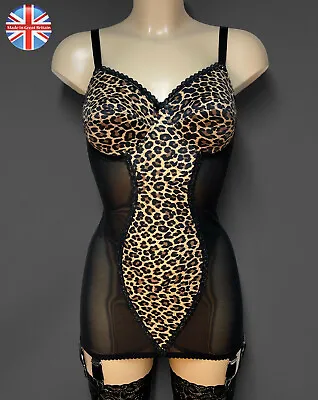 NYLONZ Leopard Corselette / Full Girdle / Body Briefer 8 Strap 🇬🇧 UK Made 🇬🇧 • £40.99