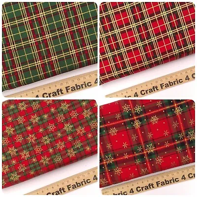 Tartan Christmas Fabric 100% Cotton  Quarter Half Metre Sewing Crafts 4 Designs • £1.45
