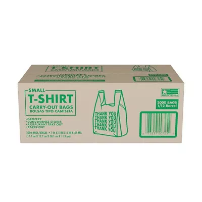 Small T-Shirt Carry-Out Bags 7  X 5  X 15  {2000 Ct.} NO SHIP NJ • $32.75