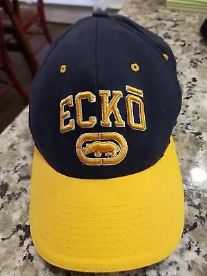 Ecko Unltd Hat Mens L/XL Navy Gold Fitted Flexfit W/ Rhino Embroidered Logo Cap • $10.90