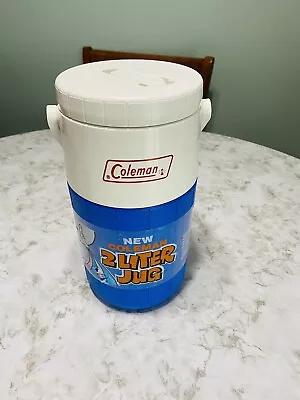 $14 • Buy Vintage Coleman Polylite 1/2 Gallon Water Cooler Jug 5590-706 Blue White Thermos