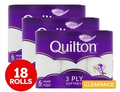 $24 • Buy Toilet Paper 18 Rolls Deluxe Quilton 3 Ply White Soft PRO Large Roll Tissue Bulk