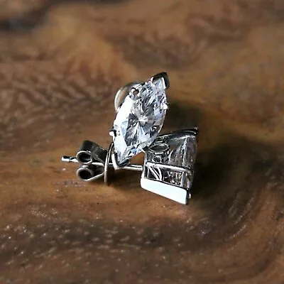 Marquise Cut Real Moissanite Women Wedding Stud Earrings 14K White Gold Plated • $100.62