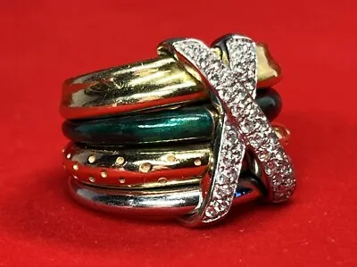 La Nouvelle Bague Italian 18K Gold Enamel Diamond X Stacked Ring Size 8 • $3150