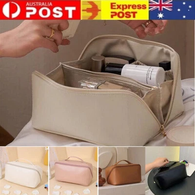 $8.96 • Buy Big Travel Cosmetic Bag Organizer Makeup With Brushes Slots Dividers Makeup Bag