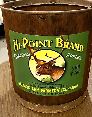 Vintage Wooden Bucket Primitive With  Hi Point Brand  Apples Label • $49.99