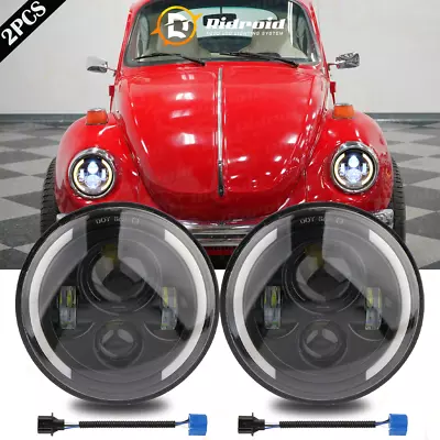 Pair For 1950-79 VW Beetle 7  Inch Round LED Headlights Combo Hi/Lo Beam DRL • $47.99