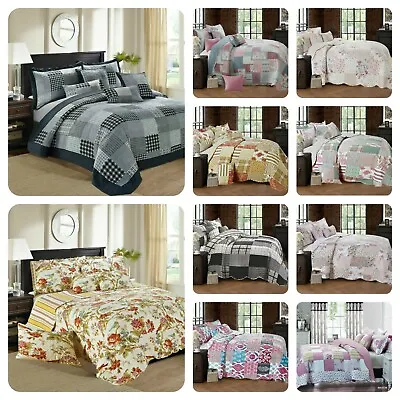 £36.49 • Buy 3 Piece Quilted Patchwork Bedspread Throw Single Double King & Super King Size 