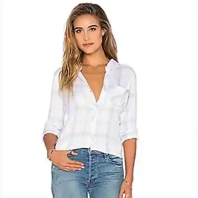 Rails WOMEN'S SIZE SMALL Hunter White Lilac Plaid Button Down Shirt • $31.98