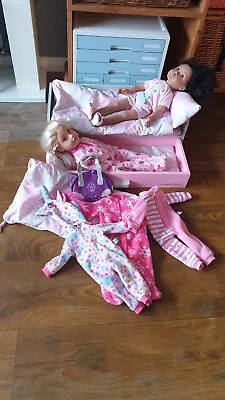 £45 • Buy Bundle Chad Valley Design A Friend Dolls X2 & Wooden Bed  
