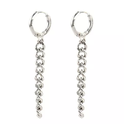 *non Pierced Ears* Pair Silver Dangle Cosplay Drop Earrings Kpop Chain Korean • $4.28