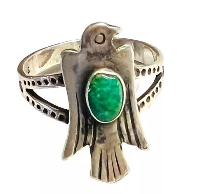 Vtg Harvey Era Sterling Silver Turquoise Thunderbird Ring Sz 6 Nice • $195