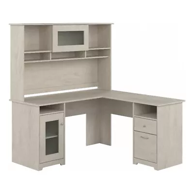 Cabot 60W L Shaped Computer Desk With Hutch In Linen White Oak - Engineered Wood • $578.09