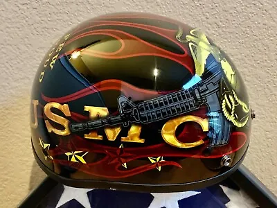 U.S. Marine Corps Hand-Painted One-of-a-Kind Motorcycle Helmet Military  • $250