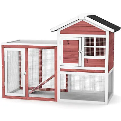 Wooden Chicken Coop Outdoor & Indoor Small Rabbit Hutch W/ Run Red • $128.49