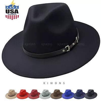 Wide Brim Wool Felt Fedora Panama Cowboy Girl Hat Casual Cap For Men Women Jazz • $16.95