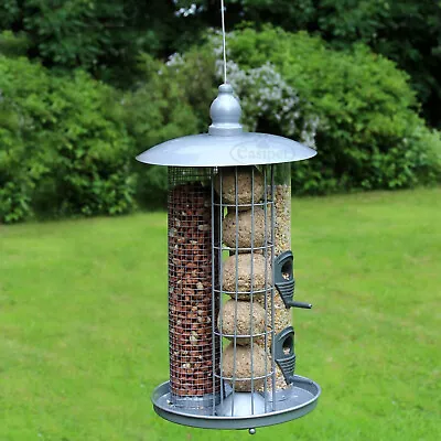 3 In 1 Hanging Bird Feeder Seed Fat Ball & Nuts Metal Feeding Garden Station • £14.95