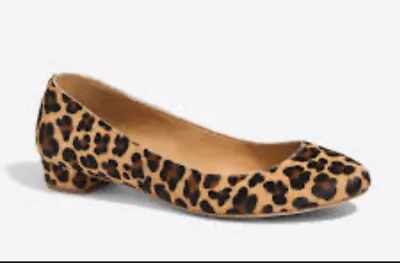 J Crew Lily Leopard Print Calf Hair Low Heel Ballet Flat Round Toe Shoes Sz 6.5 • $28