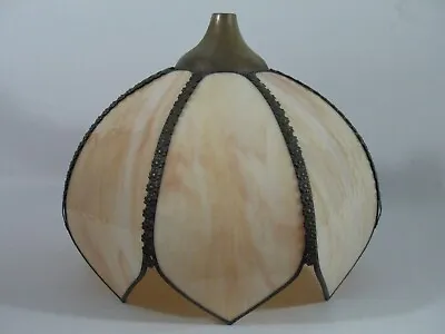 Vintage Victorian Marbled Art Nouveau Deco Curved Slag Stained Glass Lamp Shade • $79.99