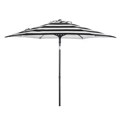 7.5 Ft Push-Up Round Market Umbrella6 Ribs Black & White Cabana Stripe • $37.40