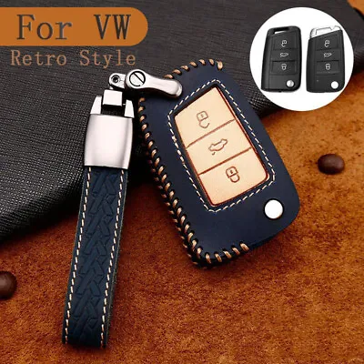 Leather Car Key Fob Case Remote Bag Holder Cover For Volkswagen VW Golf 7 Mk7 • $26.50
