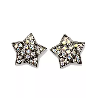 Vintage Kirks Folly AB Crystal Rhinestone Silvertone Clip On Star Earrings • $39.99