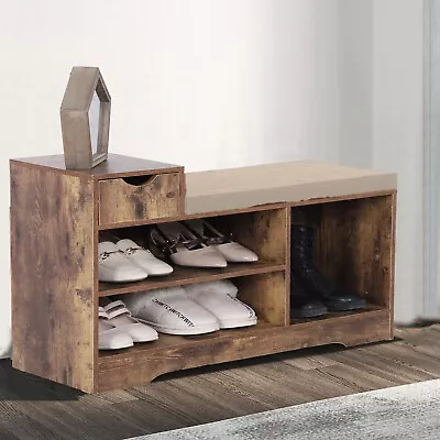 Entryway Shoe Bench 3 -Tier Shoe Rack Shoe Storage Cabinet With Drawer & Cushion • $60.99