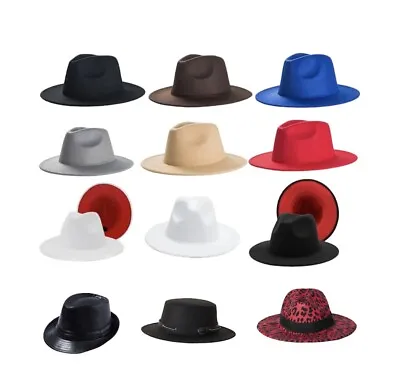 Fedora Panama Cowboy Indiana Jones Upturn Wide Brim Cotton Blend Felt Hat Plain • $16.99