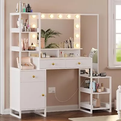 White Vanity Desk Makeup Vanity Table With Full-Length Mirror & Charging Station • $219.99