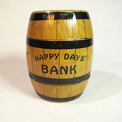 Vintage Happy Days Tin Litho J Chein Barrel Toy Bank • $17.50