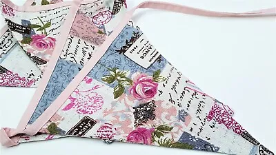 £13.99 • Buy DOUBLE Sided Handmade Fabric Bunting Vintage French Rose Butterfly Cotton