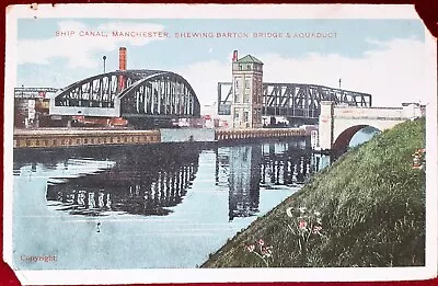 1911 COLOUR R/P PC Of SHIP CANAL MANCHESTER BARTON BRIDGE & AQUADUCT POSTED  • £2.95