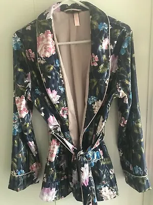 Victoria Secret Velvet Floral Shimmer Stripe Wrap Jacket Satin L Belted Robe • $35.99