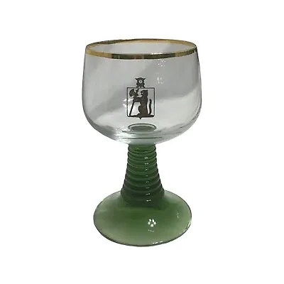 VINTAGE Roemer German Green Beehive Stem Beer Glass Etched Heraldic Gold Rim EUC • $8.99